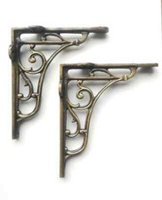 CLASSIC VICTORIAN SCROLL SHELF BRACKETS - PAIR IN ANTIQUE BRASS 7X7.5'