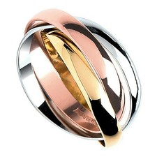 Russian Wedding Ring Chunky Solid Sterling Silver Ladies Band Rose & Yellow Gold