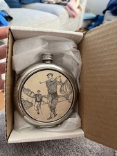 Vintage Golf Hip Flask Sheffield Mint Hand Crafted Pewter Retro Whiskey Flask