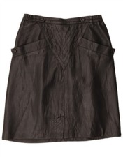 VINTAGE Womens High Waist Leather Skirt IT 52 2XL W34  Black AD08