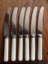 6 Antique Faux Bone Bakelite Handled Dessert Table Knives. Sheffield Made. 8”