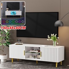 Modern TV Unit 140cm TV Cabinet Stand High Gloss Door RGB LED Lights White 