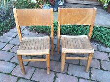 Pair Small Vintage Retro 1940 Mid Century Stackable School Childs Wooden Chairs