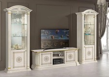 Aria Italian Entertainment Set In  Cream/Gold | TV Cabinet with Display Cabinets
