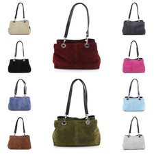 Vera Pelle Italian Suede Leather Shoulder Bag Expandable Crossbody Handbag