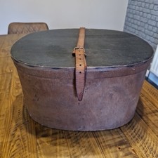 Antique Hat Storage Wooden Box Wih Lid And Leather Strap