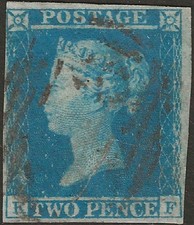 GB QV 1849 Two Penny Blue -