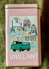 Vintage Vaillant Tin Storage Box –French Retro Pink Collectible Travel Motif ?