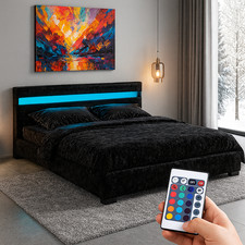 Black Crushed Velvet Double Bed Frame – Sleek LED Upholstered Design