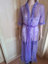 Rare Vintage Kesman Size W Gorgeous Frilly Sheer Purple Nylon Nighty/Peignoir
