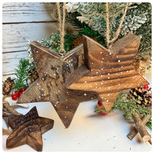 Rustic wooden star, Snowy star, Hanging ornament, Christmas rustic wooden star,