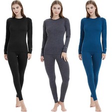 Ladies 100% Merino Wool Base Layer Sets Ski Thermal Long Johns Tops Bottom Set