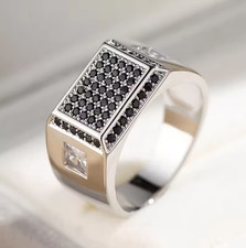 Men's Silver Stone Zircon Ring Square CZ Wedding Engagement Band Jewellery UK