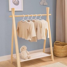 Childrens Clothes Rail Hanging Wardrobe Storage Wooden Kids Boys Girls Dress Up
