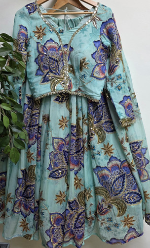 Blue floral pure organza