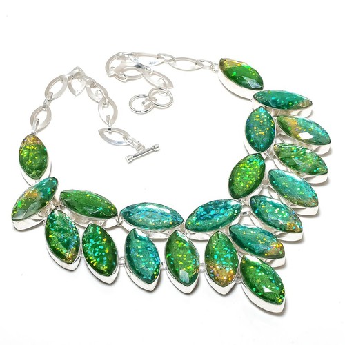 Faceted green dichroic glass - green,