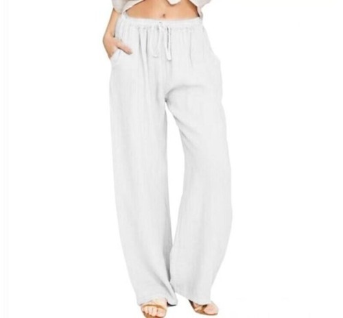 Womens cotton linen wide - wide, leg