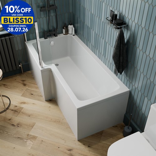 1600mm shaped shower bath - l, lh
