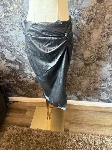 Faux black leather skirt women - black,