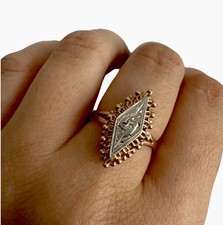 Vintage Original Solid Rose & White Gold Ring 583 14K Soviet Union USSR