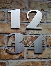 Large 6"/15cm floating Art Deco house/front door numbers brushed stainless steel