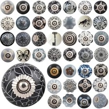 BLACK GREY Ceramic Door Knobs OVER 50 DESIGNS Drawer Pulls Shabby Chic Handles 