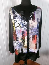 PAUSE CAFE 48 Print Fluid Long Vest Button Lightweight Sweater Black