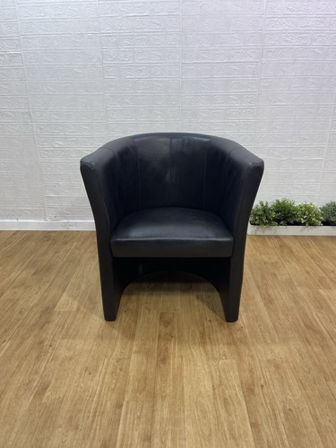 Black leather tub chair - leather,