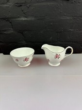 Queen Anne Pink Rose Milk / Cream Jug 3.75" and Open Sugar Bowl Set