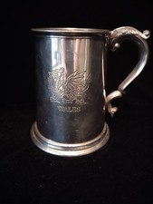 Welsh Dragon Pewter Tankard Mug with Handle And Number  18 ENGRAVED USED