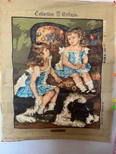 Two Girls with Dog Collection Antique Twilleys UK Needlepoint Printed Canvas