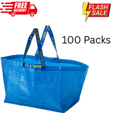 IKEA 100 X LARGE BLUE BAGS Shopping Bag Laundry Storage Travel Tote FRAKTA