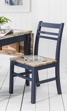 Florence Country wooden dining chair. Navy blue kitchen chair with wooden seat