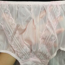 Vintage Sheer Nylon Panty Pastel Pink Sissy Lace Granny Brief Size 8 Hip 39-43"