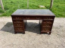 Edwardian Walnut Desk / Vintage Desk / Twin Pedestal Desk / Leather Top Desk