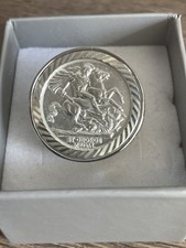 Genuine 925 Sterling Silver Half Sovereign St George Coin Ring Heavy Size X