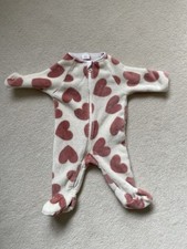 Next Baby Girl Fleece All In One Size 0-3 Months, White With Heart Pattern