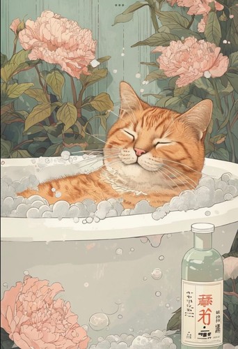 Japanese ginger cat bath - japanese, in