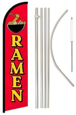 Ramen Red Windless Banner Flag 16' Flagpole Kit Ground Spike