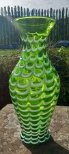 Antique Victorian  Green & White Nailsea Blown Glass  Vase 1.5 kg ..35cm High 