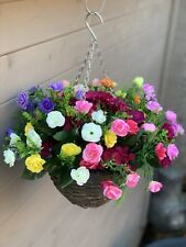 Artificial Hanging Basket Garden Roses Silk Outdoor Plants Multicoloured Flowers