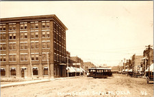 Main Street, Sapulpa, Oklahoma, Street Car, Horse Drawn Wagon RPPC - Postcard