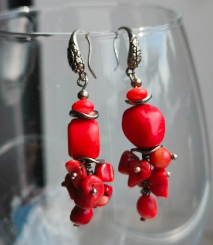Red coral dangle 925 sivler - coral,