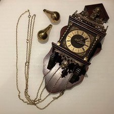 Large vintage dutch wall clock brass weights no pendulum  FHS Germany 