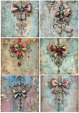 2 Sheets - A4 Rice Paper Decoupage - Vintage, Jewels, Bow, Stunning, Upcycle
