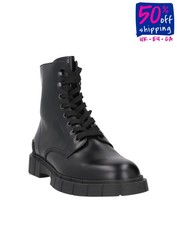 RRP€450 CARSHOE Leather Ankle Boots US8 UK7 EU41 Logo Black Flat Made in Italy