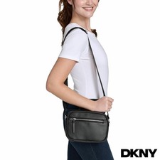 DKNY Macy Crossbody Bag for Women, Faux Leather, Adjustable Strap, Black/Tan