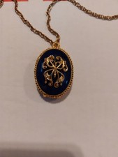 Max Factor Solid Perfume Locket Blue Enameled Pendant W/24" Necklace NIB Vtg