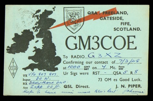 Qsl amateur radio gm3coe j - qsl,