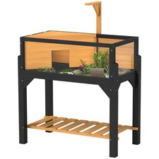 PawHut Wooden Tortoise House with Storage Shelf, Clear Observation Windows